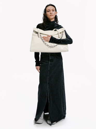 Andromeda Chunky-Chain Trapeze XL Tote Bag, Cream, hi-res
