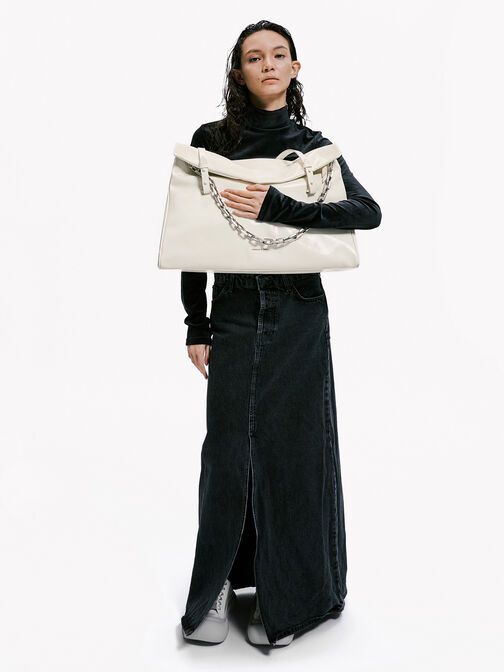 Andromeda Chunky-Chain Trapeze XL Tote Bag, Cream, hi-res