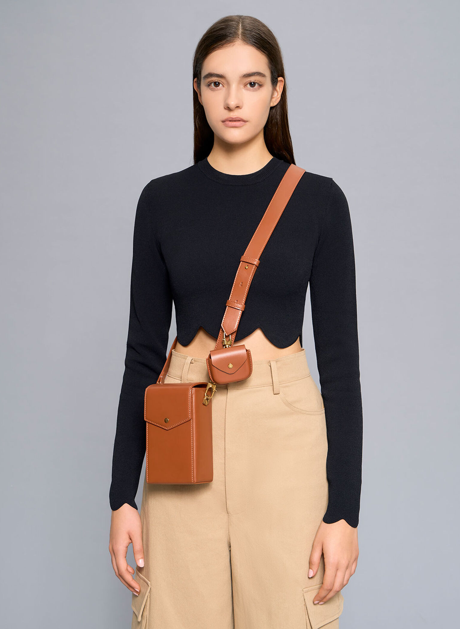 Elongated Crossbody Bag, Cognac, hi-res