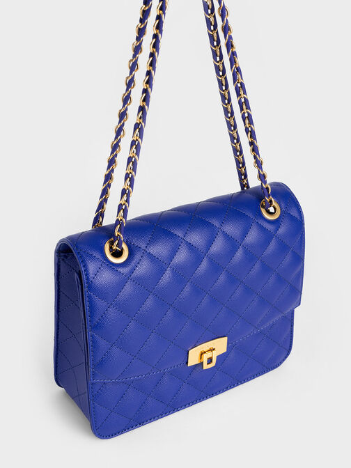 Quilted Chain Strap Clutch, Cobalt, hi-res