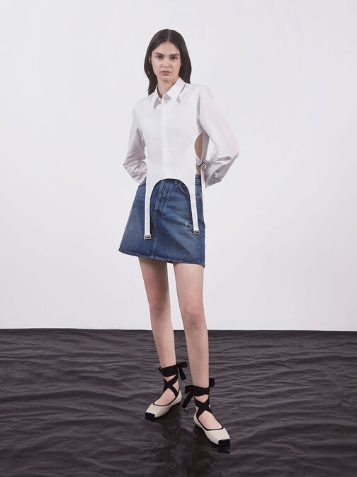 Tie-Around Canvas Ballerina Flats, Black Textured, hi-res