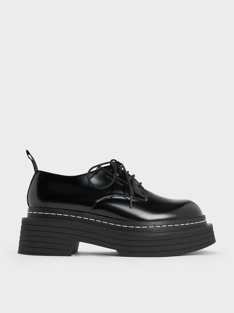 Lace-Up Platform Derbys, Black Box, hi-res
