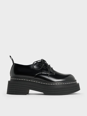 Lace-Up Platform Derbys, Black Box, hi-res