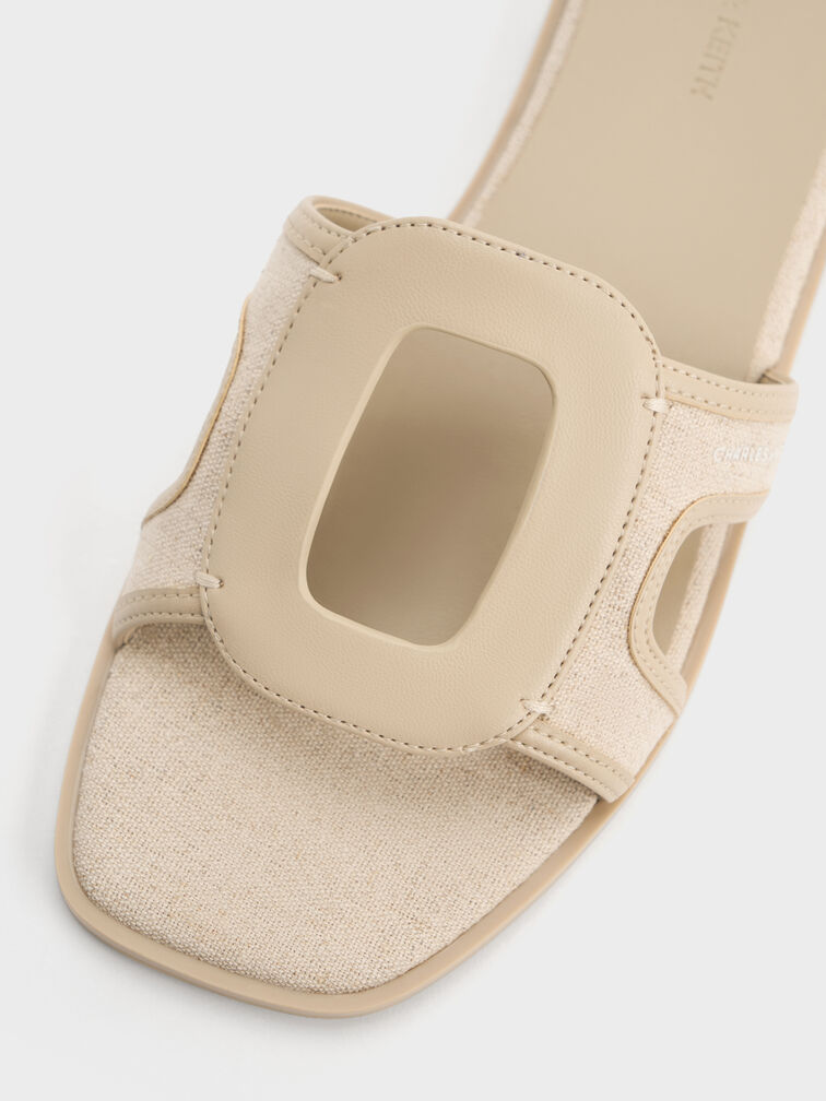 Easley Linen Cut-Out Slide Sandals, Taupe, hi-res