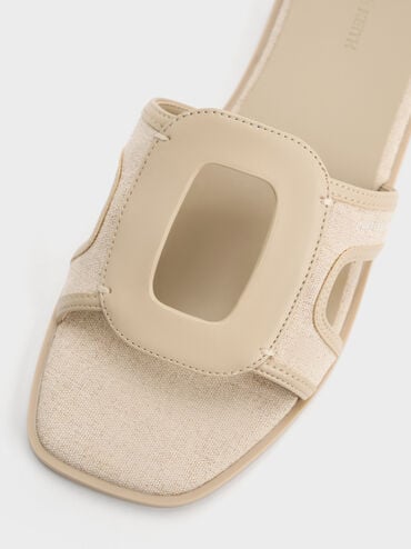 Easley Linen Cut-Out Slide Sandals, Taupe, hi-res