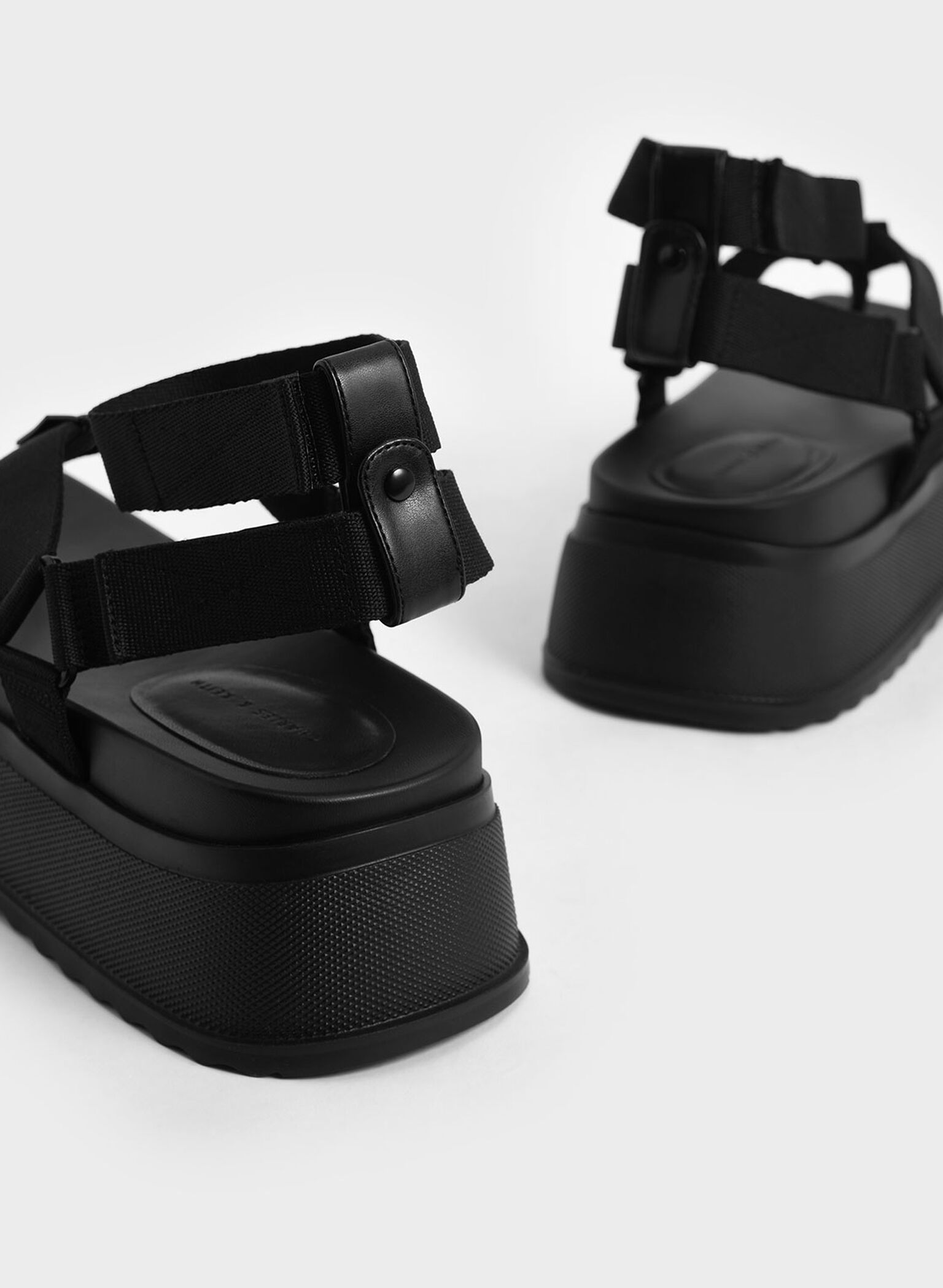Joss Ankle-Strap Flatform Thong Sandals, Black, hi-res