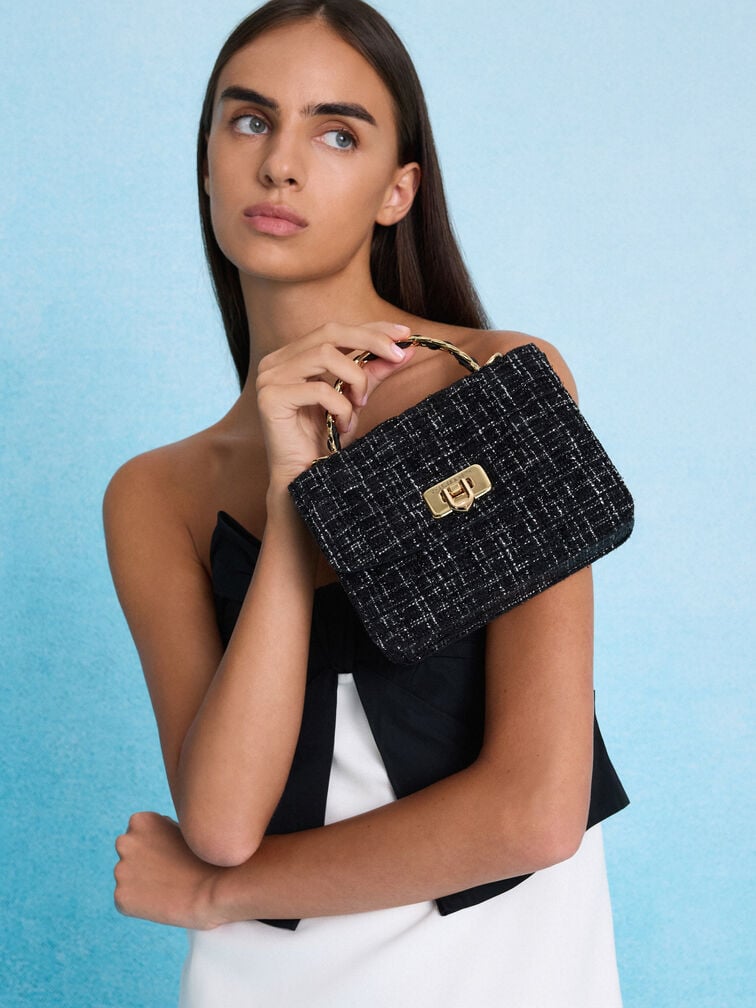 Cressida Quilted Top Handle Bag, Black, hi-res