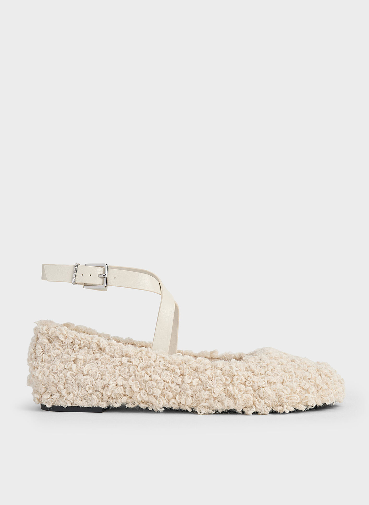 Margot Furry Crossover-Strap Ballet Flats, Chalk, hi-res