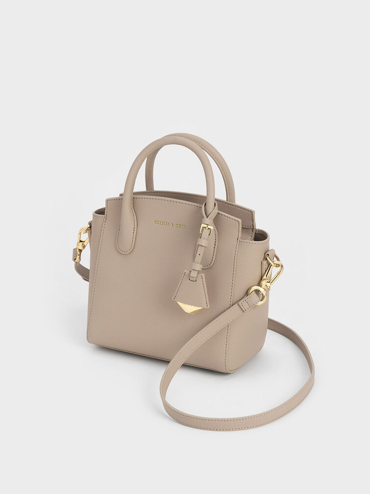 Double Handle Trapeze Tote Bag, Taupe, hi-res