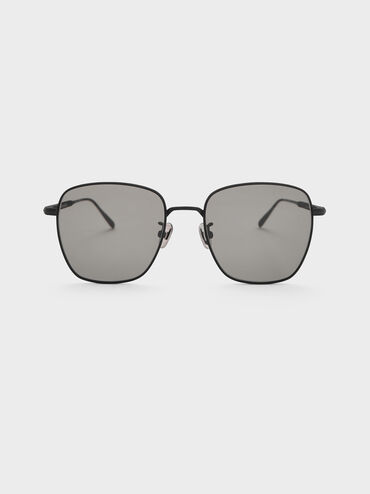Delta Metallic-Rim Square Sunglasses, Jet Black, hi-res