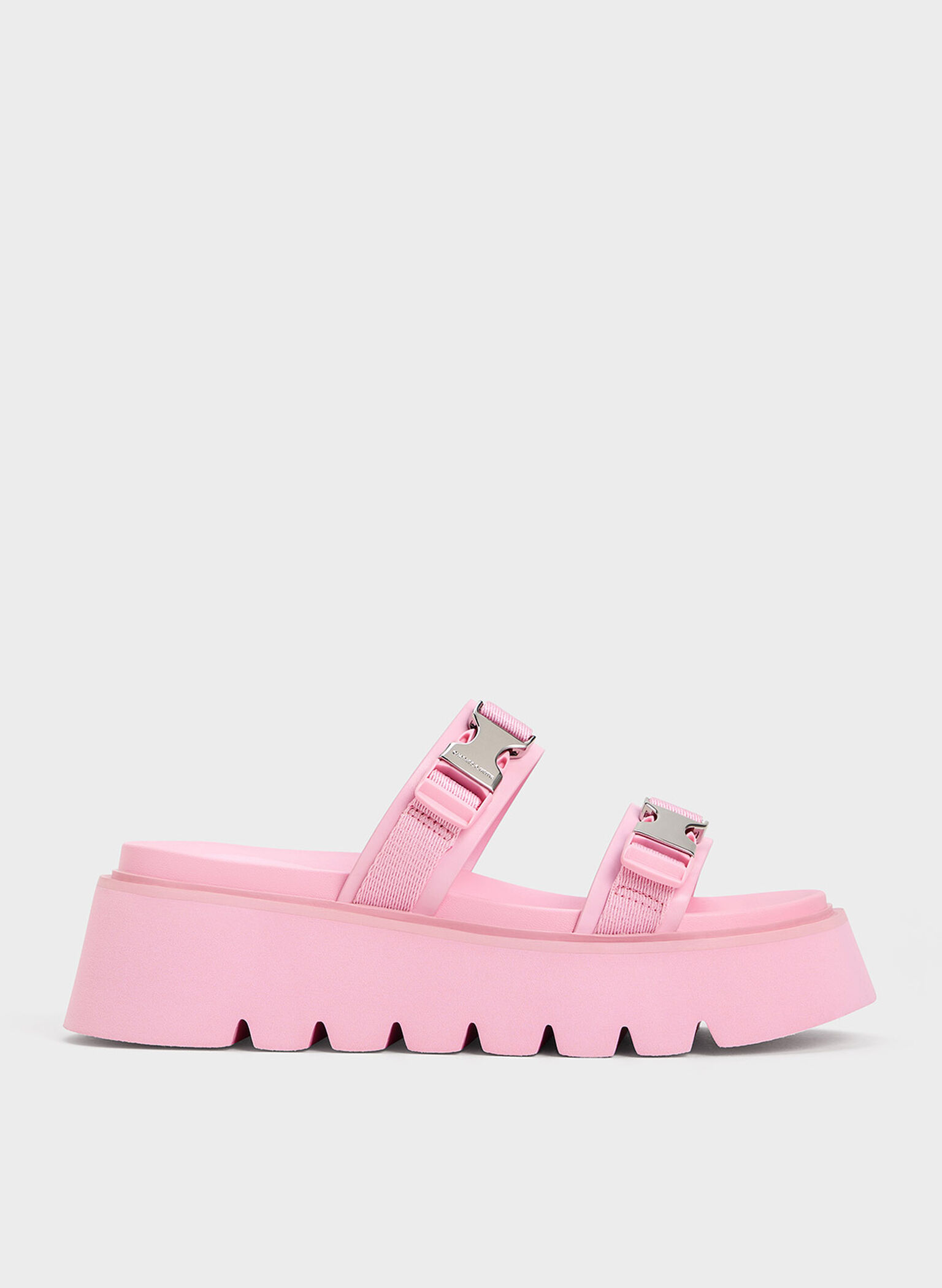 Laine Metallic-Buckle Flatform Sandals, Light Pink, hi-res