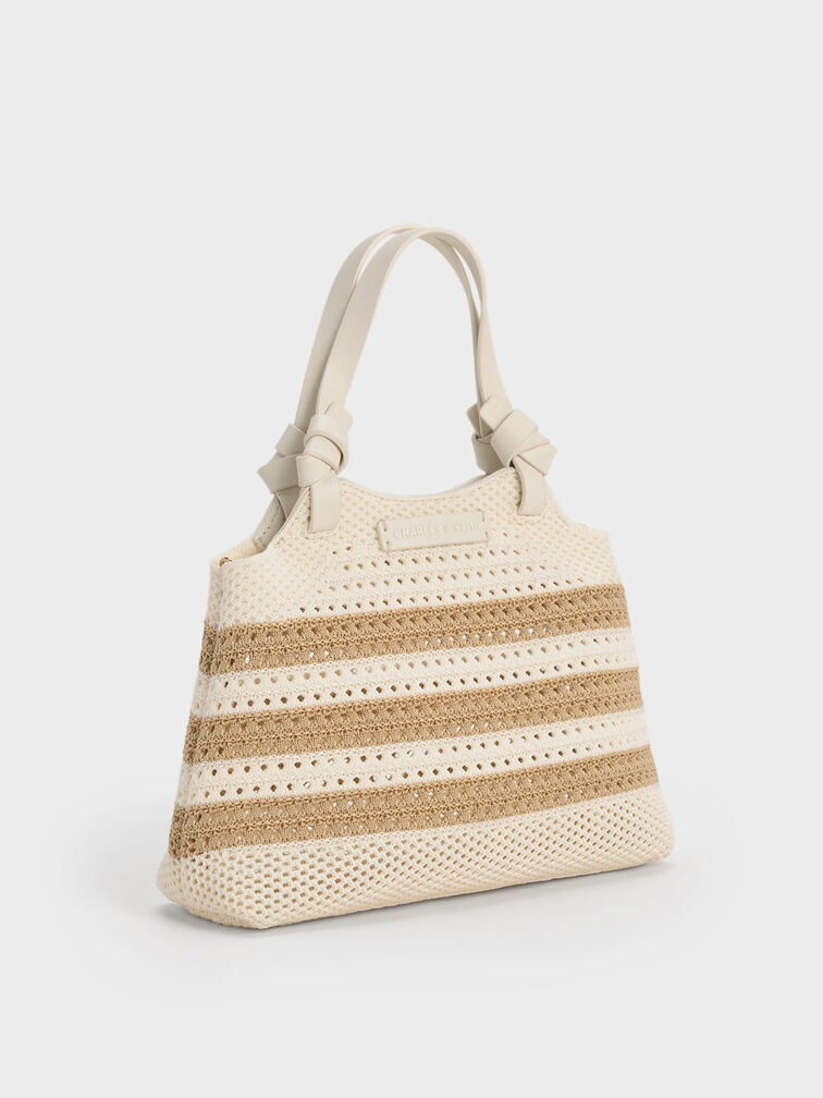 Ida Striped Knotted Handle Tote Bag, Sand, hi-res