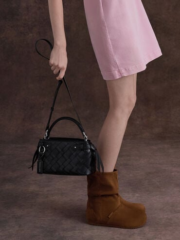 Ivette Woven Top Handle Bag, Noir, hi-res