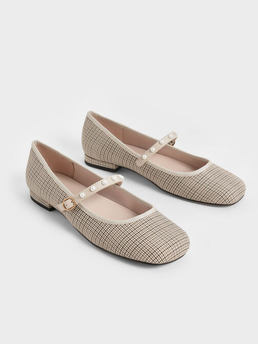 Bead Embellished Houndstooth-Print Mary Jane Flats, Multi, hi-res