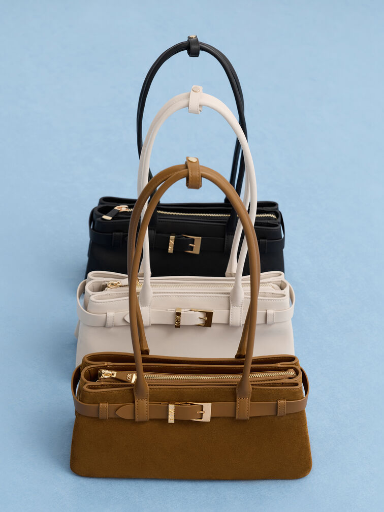 Jody Suede Belted Shoulder Bag, Ember Brown, hi-res