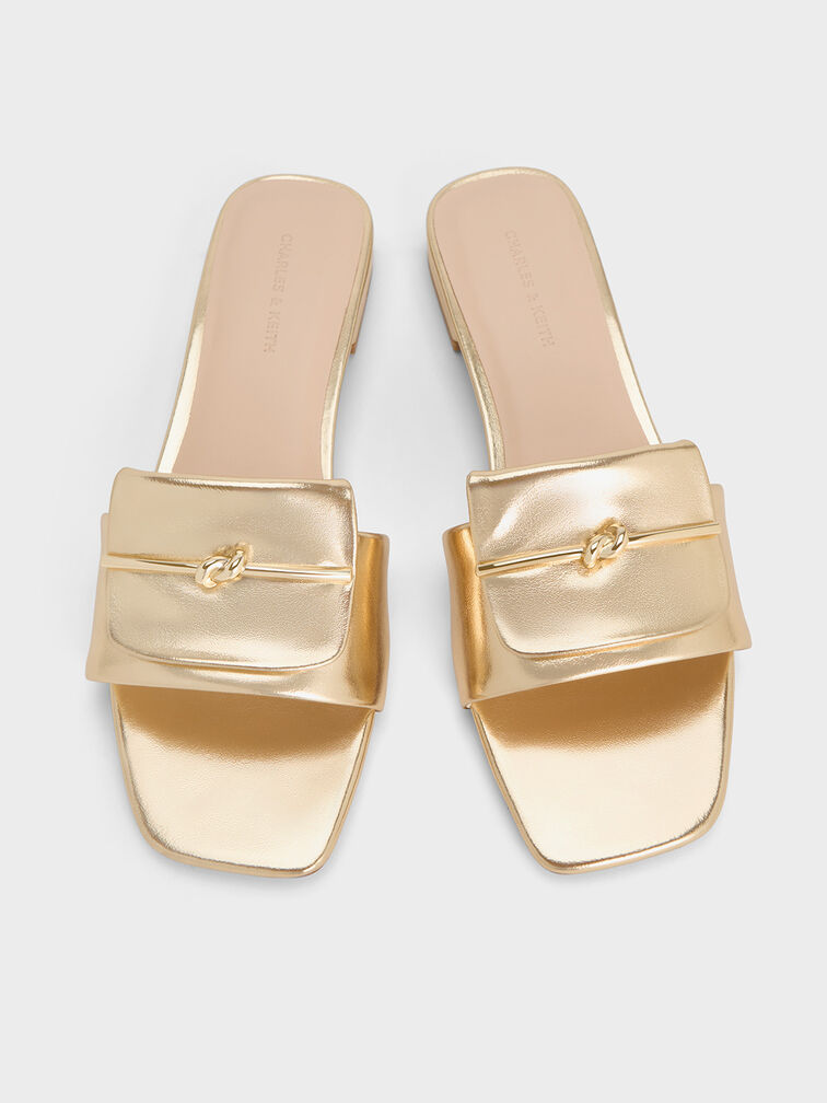 Metallic Knotted Accent Slide Sandals, Light Gold, hi-res