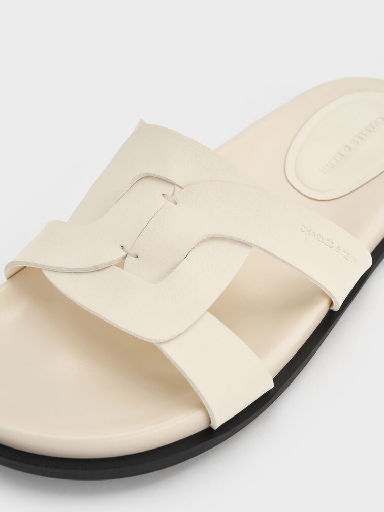 Interwoven Cut-Out Slide Sandals, Cream, hi-res