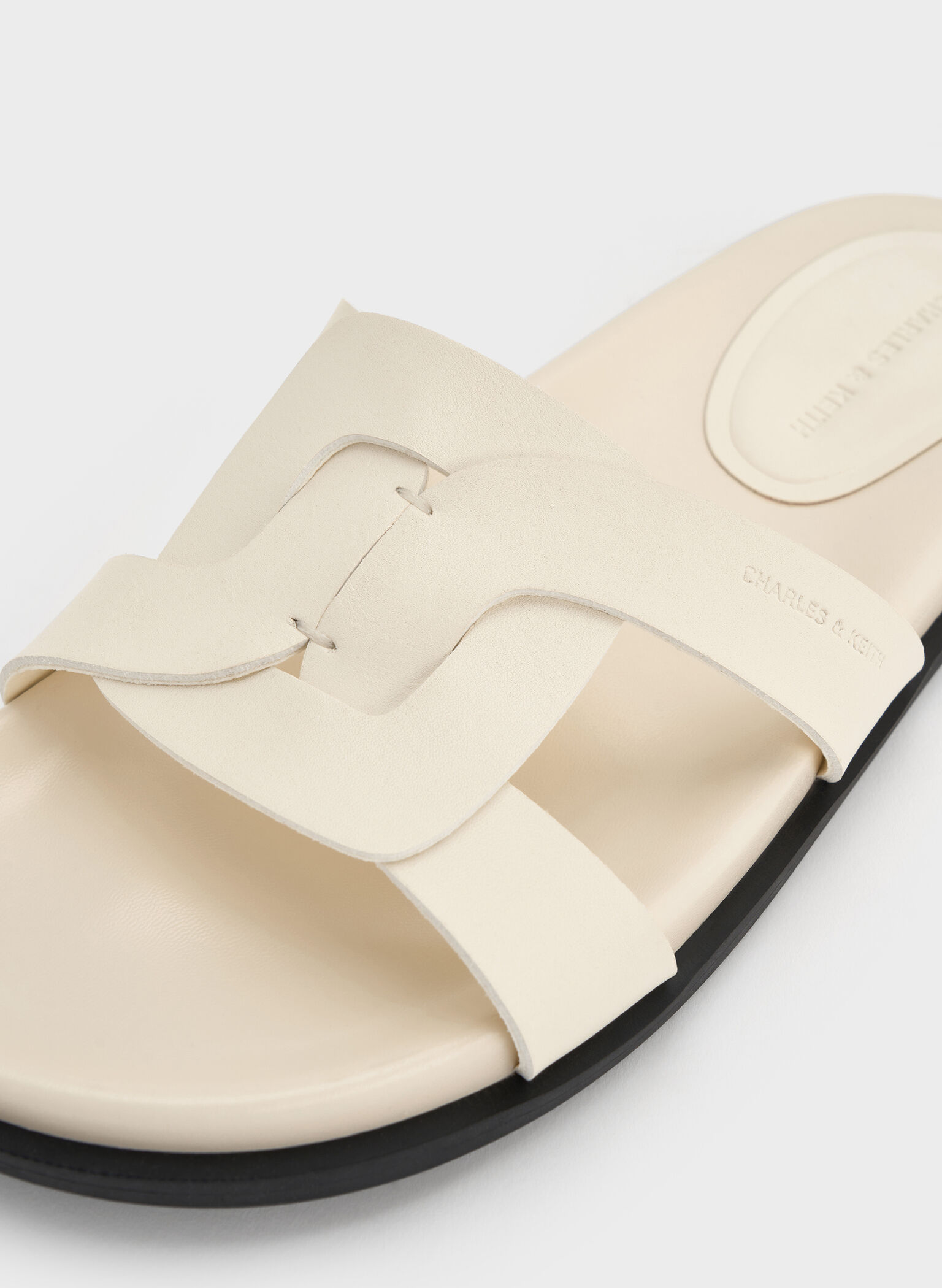 Interwoven Cut-Out Slide Sandals, Cream, hi-res
