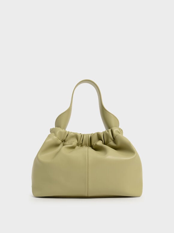 Ruched Slouchy Bucket Bag, Taupe, hi-res