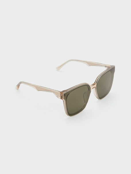 Freya Square Thick-Frame Sunglasses, Beige, hi-res