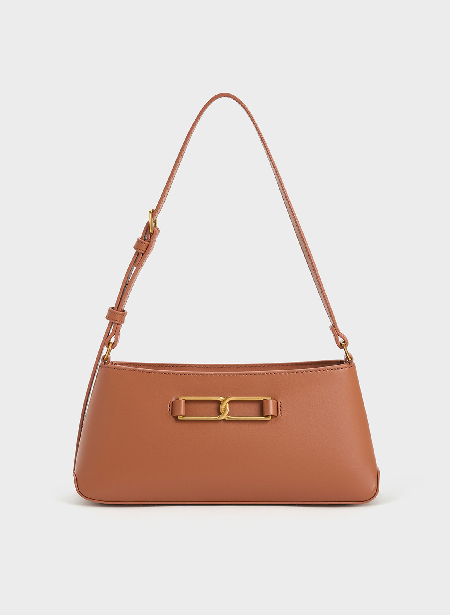Gabine Leather Trapeze Shoulder Bag, Cognac, hi-res