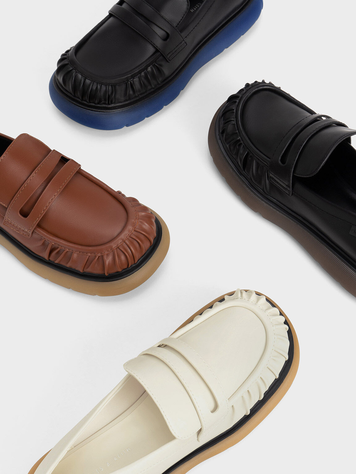 Cognac Ruched Ridged Sole Penny Loafers CHARLES KEITH UK