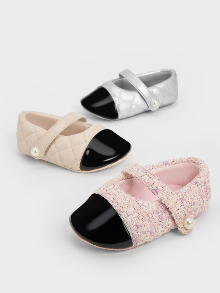 Girls' Tweed Two-Tone Mary Jane Flats, Pink, hi-res