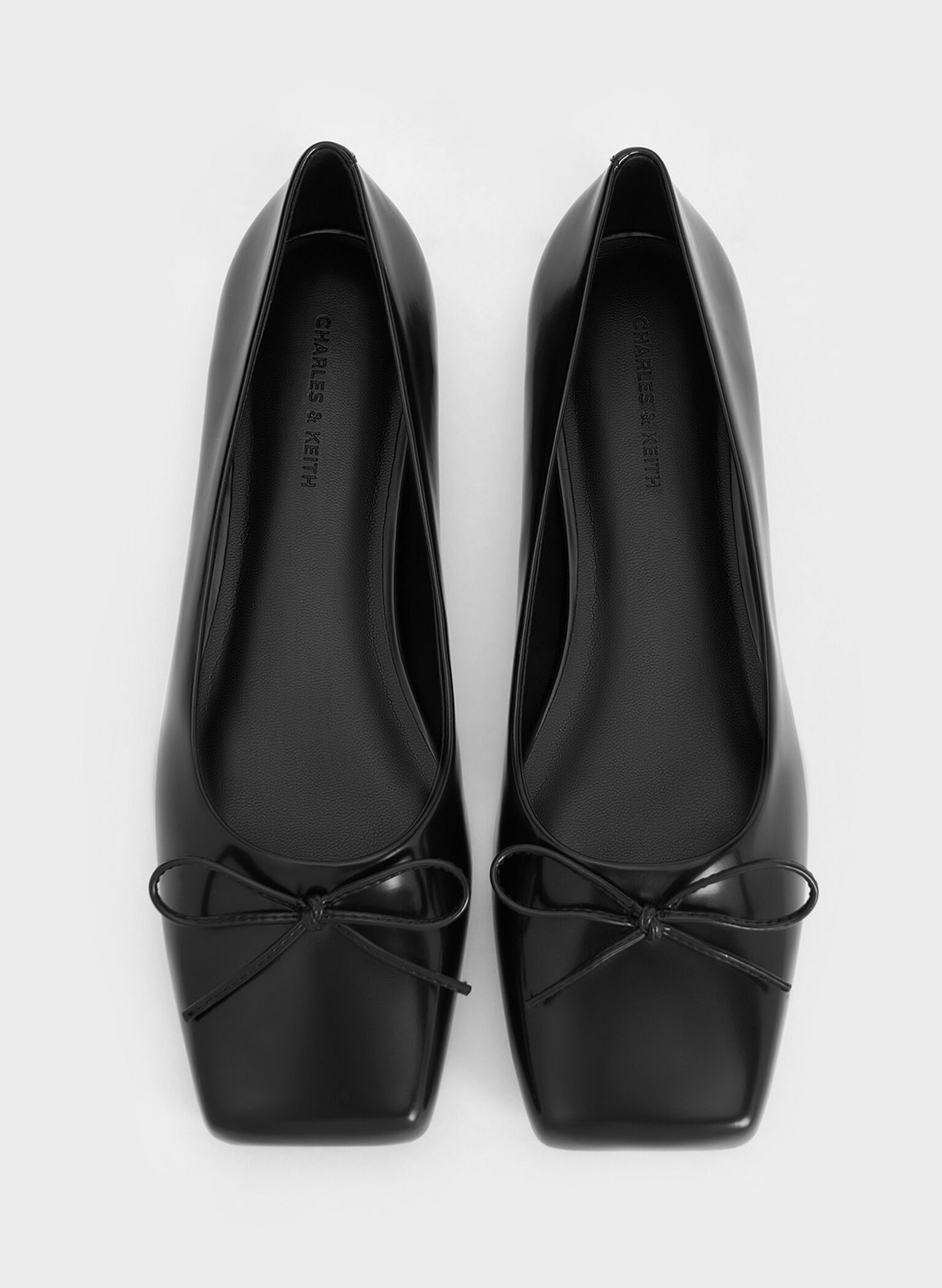 Square-Toe Bow Ballet Flats, Black Box, hi-res
