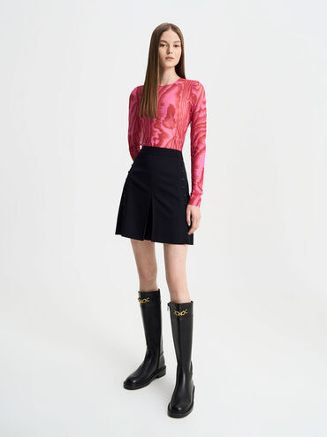 Bryn Metallic Chain Accent Knee-High Boots, Black, hi-res