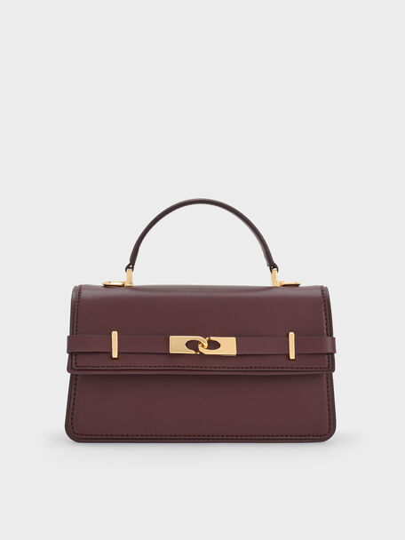 Arlet Belted Top Handle Bag, Wineberry Red, hi-res