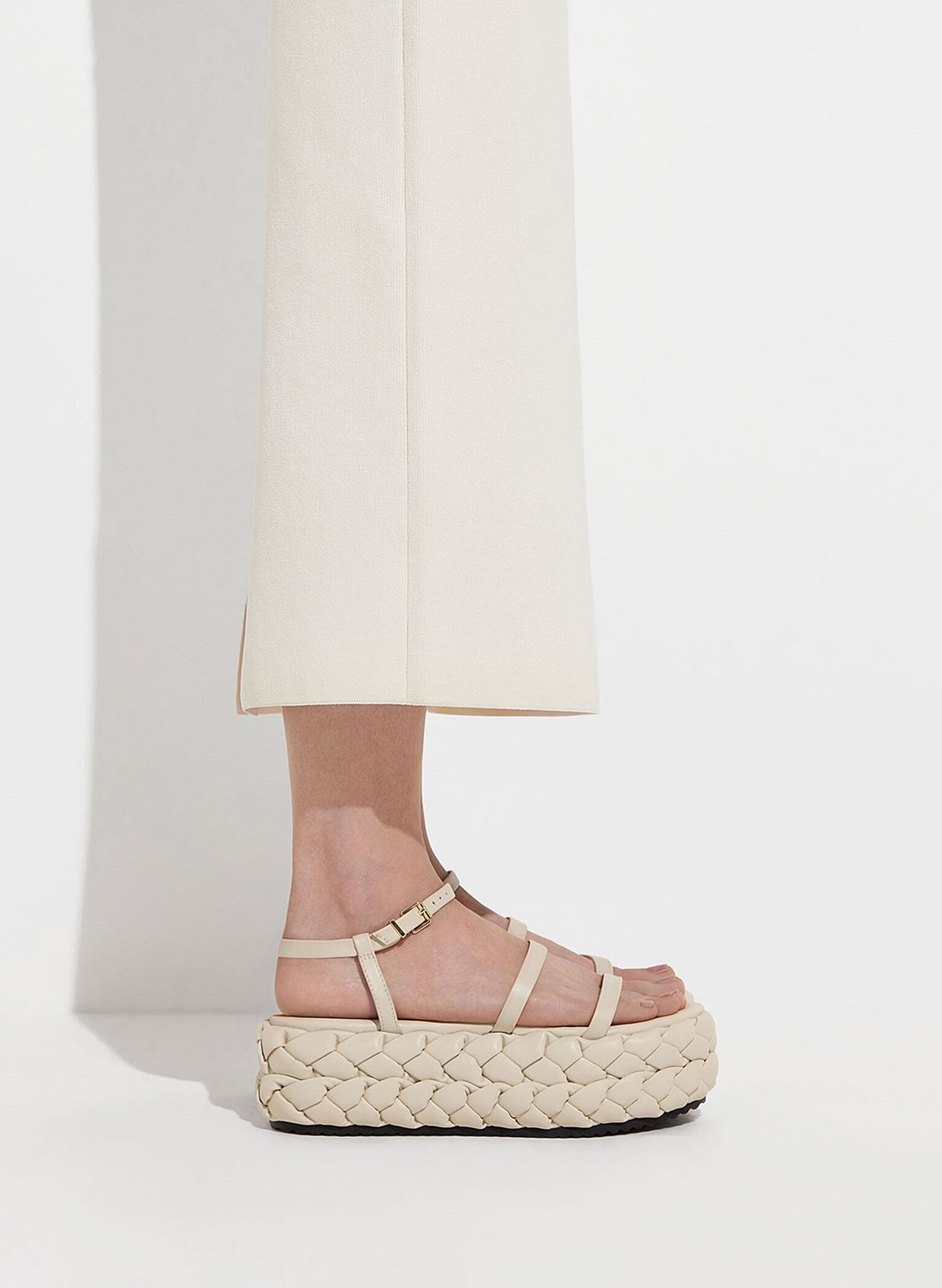 Tali Leather Braided Flatforms, Chalk, hi-res