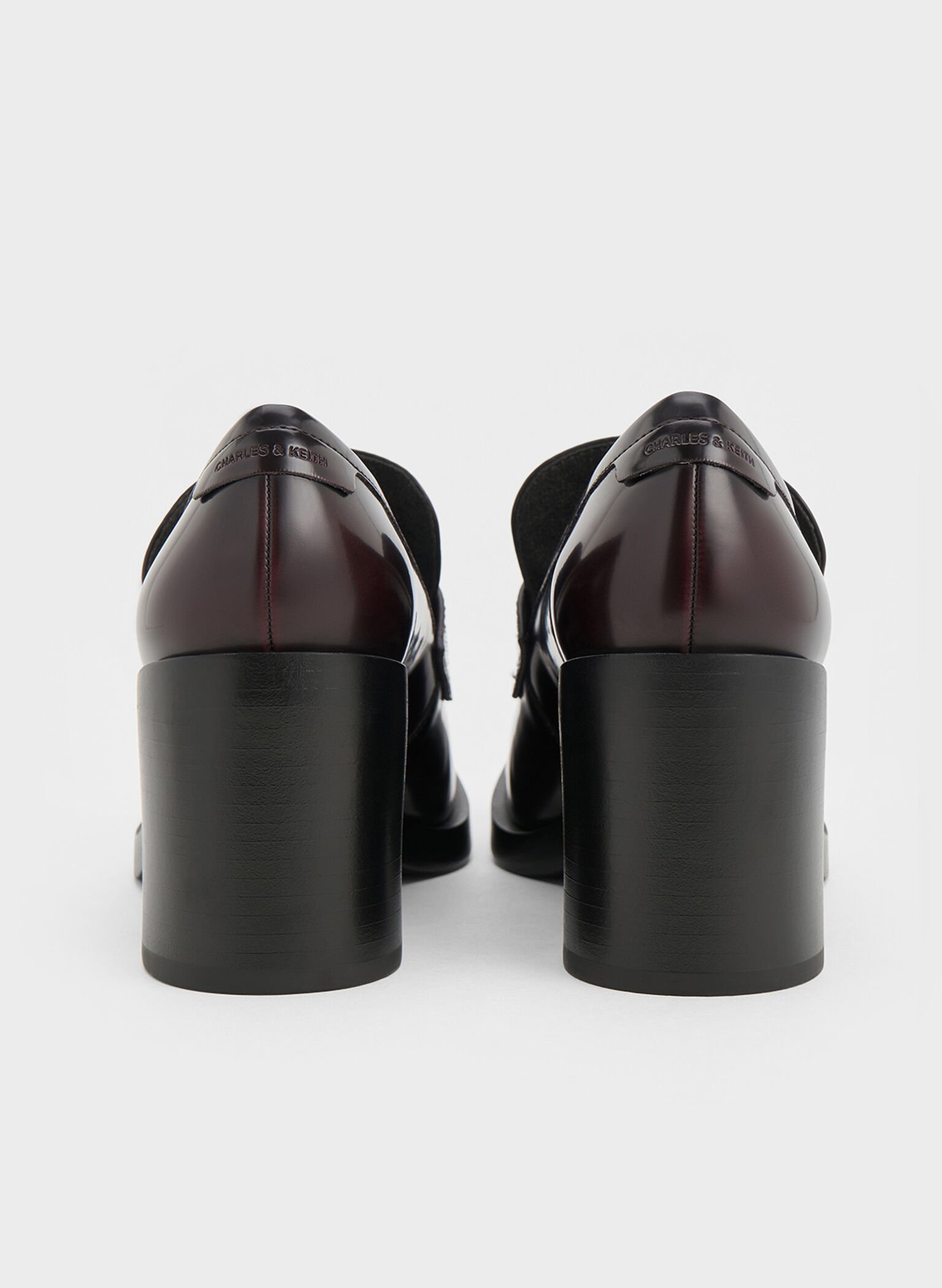 Penny Loafer Block-Heel Pumps, Burgundy, hi-res