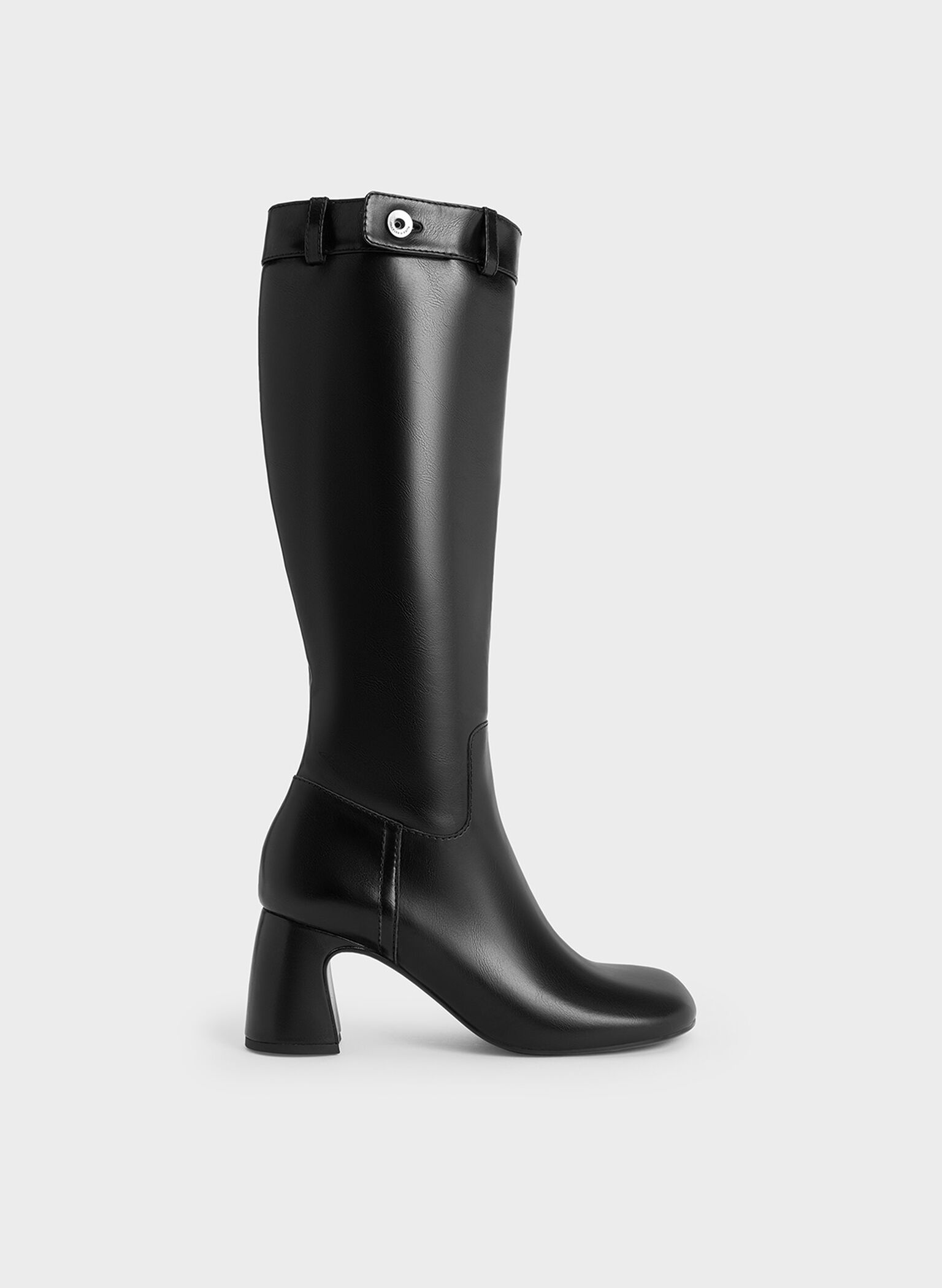 Block-Heel Knee-High Biker Boots, Black, hi-res