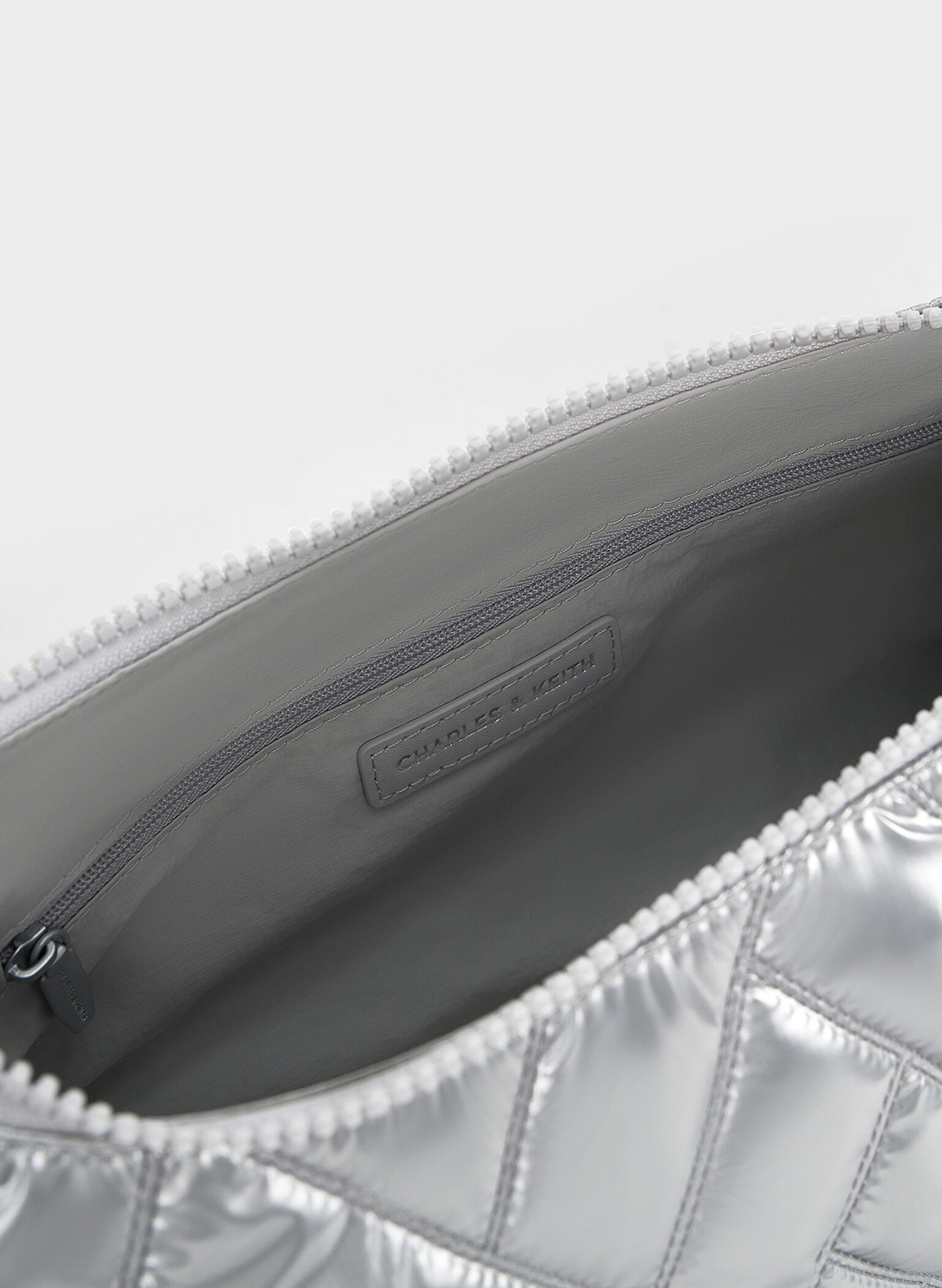 Nylon Chevron Shoulder Bag, Silver, hi-res