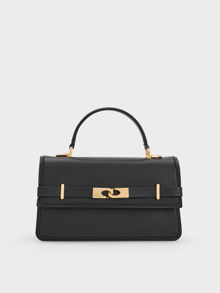 Arlet Belted Top Handle Bag, Black, hi-res