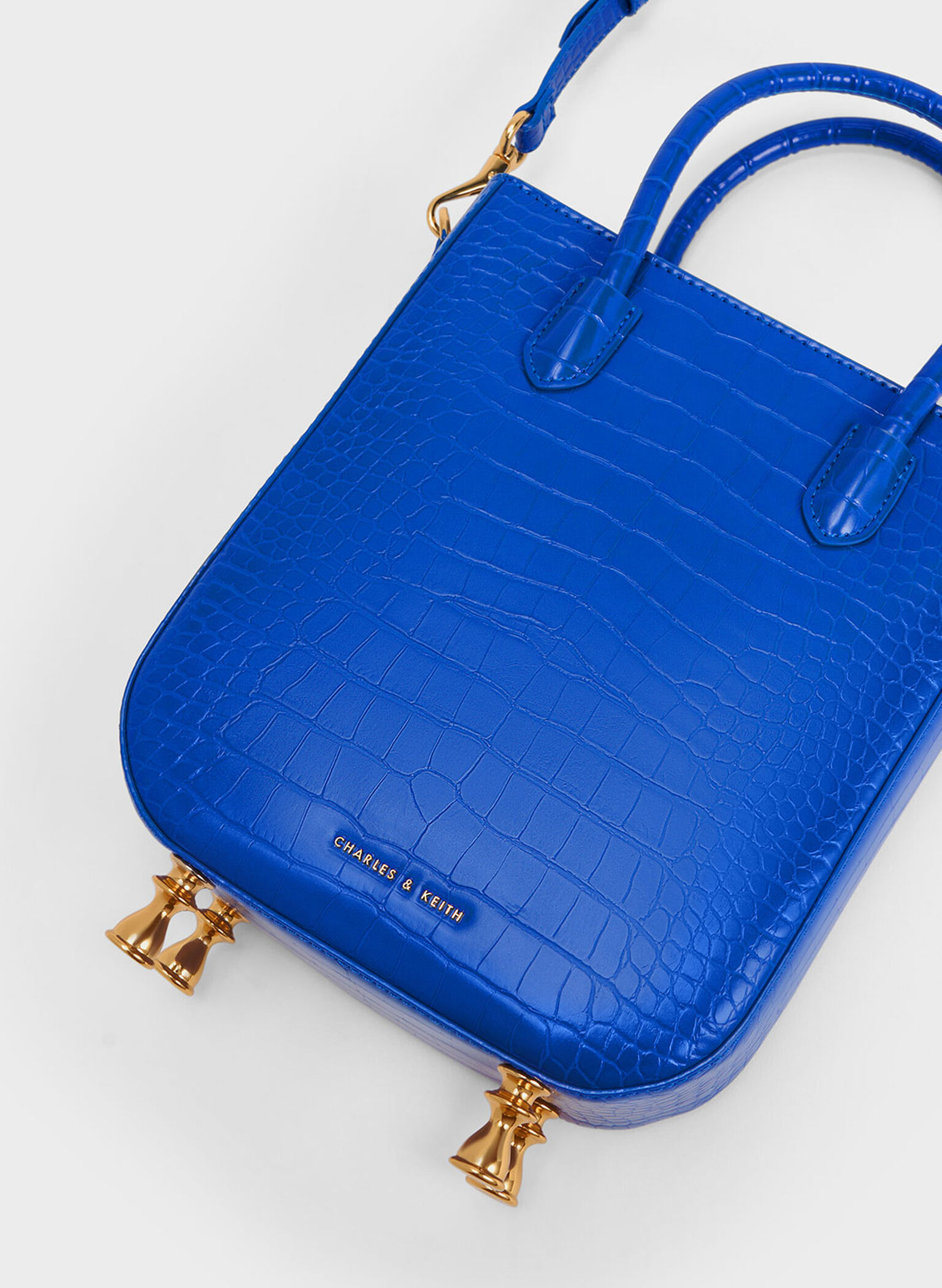 Meriah Croc-Embossed Tote Bag, Cerulean, hi-res