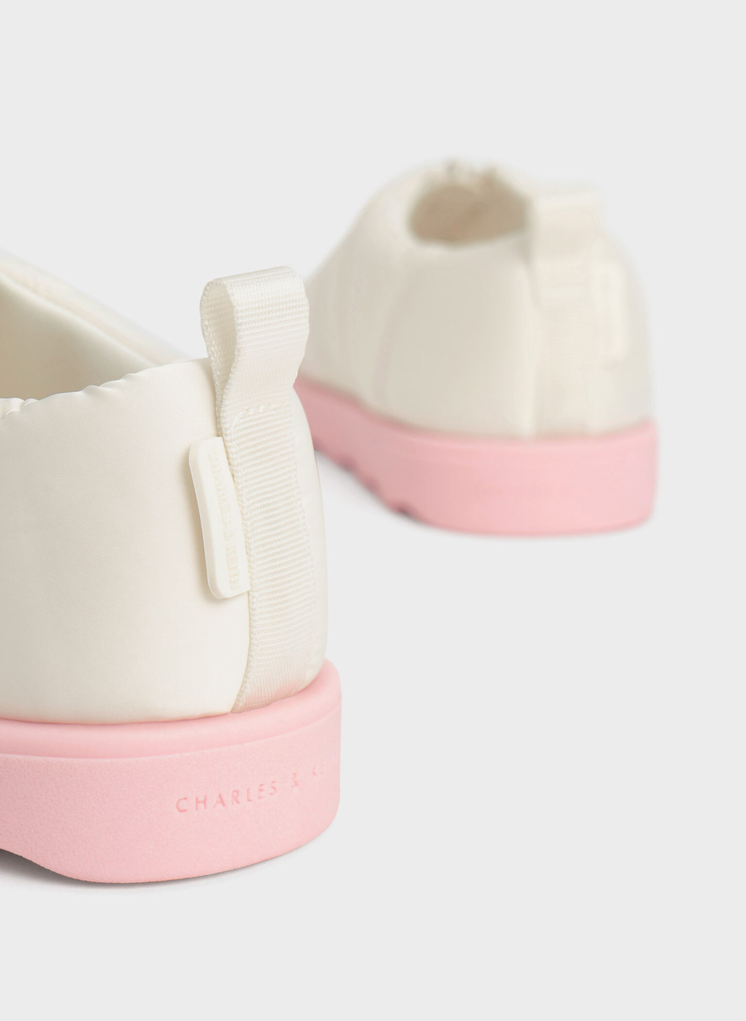 Girls' Puffy Nylon Panelled Loafers, Chalk, hi-res