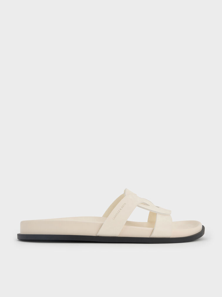 Interwoven Cut-Out Slide Sandals, Cream, hi-res