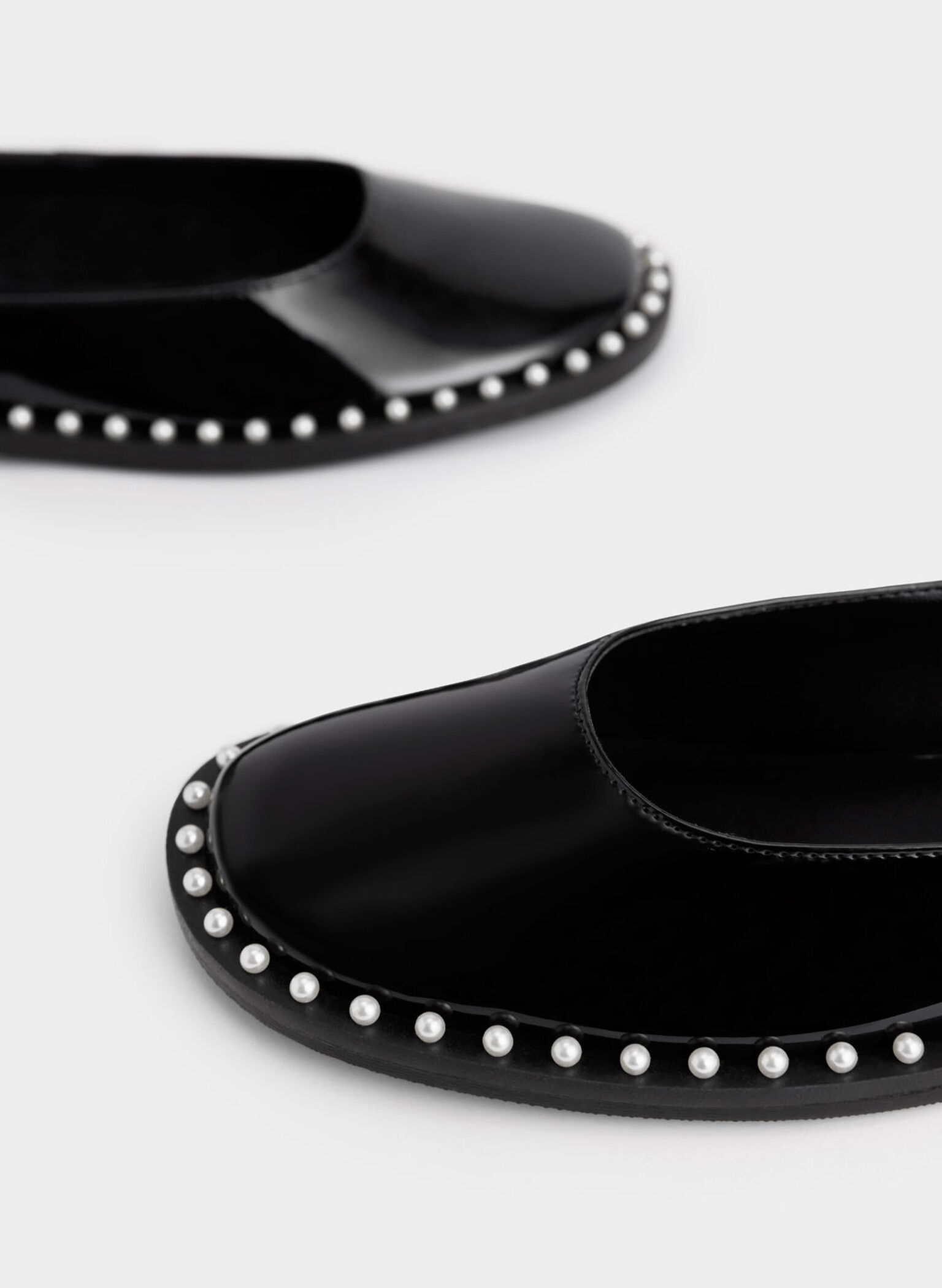Bead-Embellished Patent Ankle Strap Ballerinas, Black, hi-res