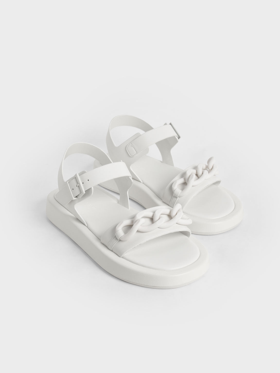 Chunky Chain-Link Ankle-Strap Padded Sandals, White, hi-res