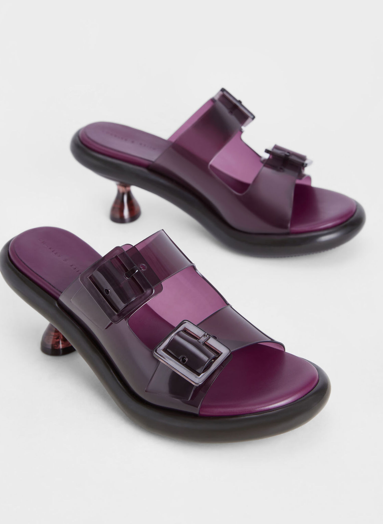 Madison Double Buckle See-Through Mules, Purple, hi-res