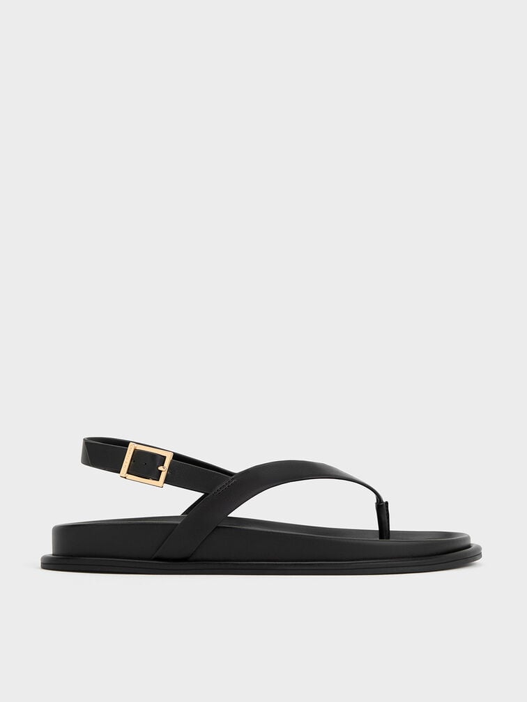 V-Strap Thong Sandals, Black, hi-res