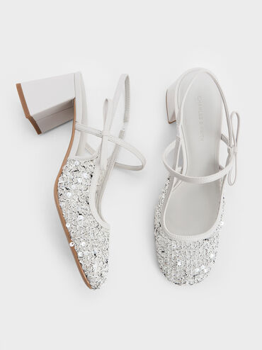 Mesh Sequinned Slingback Mary Jane Pumps, Multi, hi-res