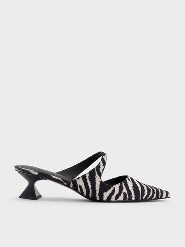 Vada Zebra-Print Asymmetric Sculptural Heel Pumps, Animal Print White, hi-res