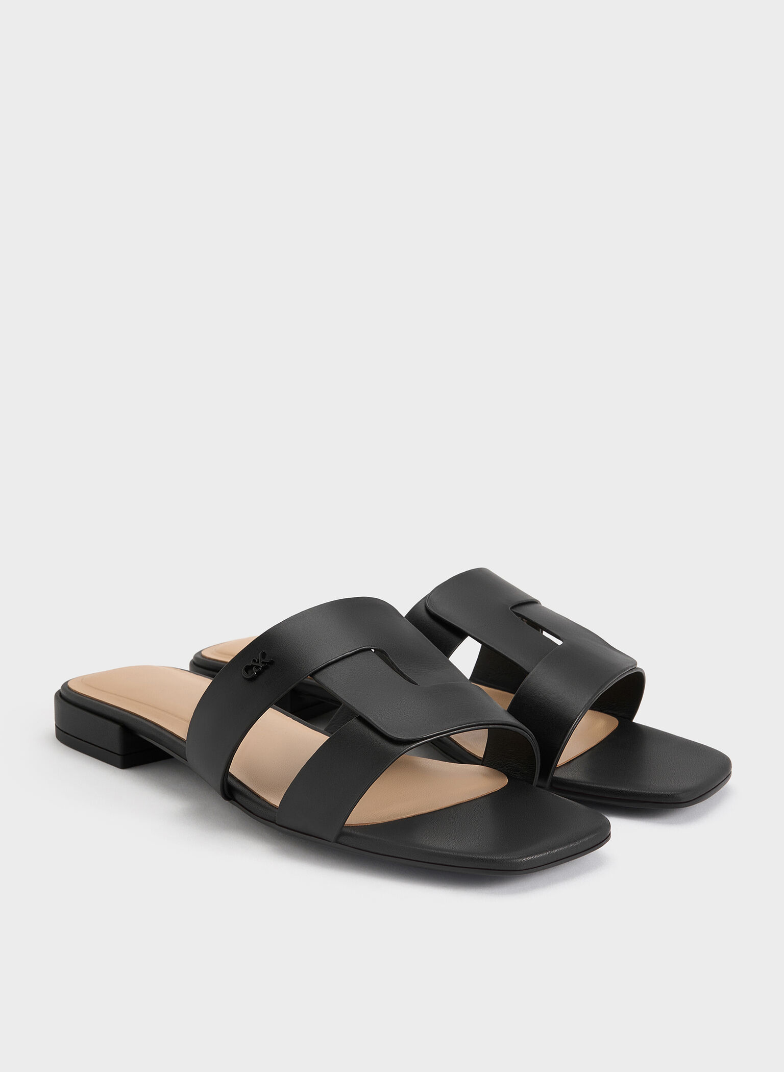 Joan Leather Slide Sandals, Black, hi-res