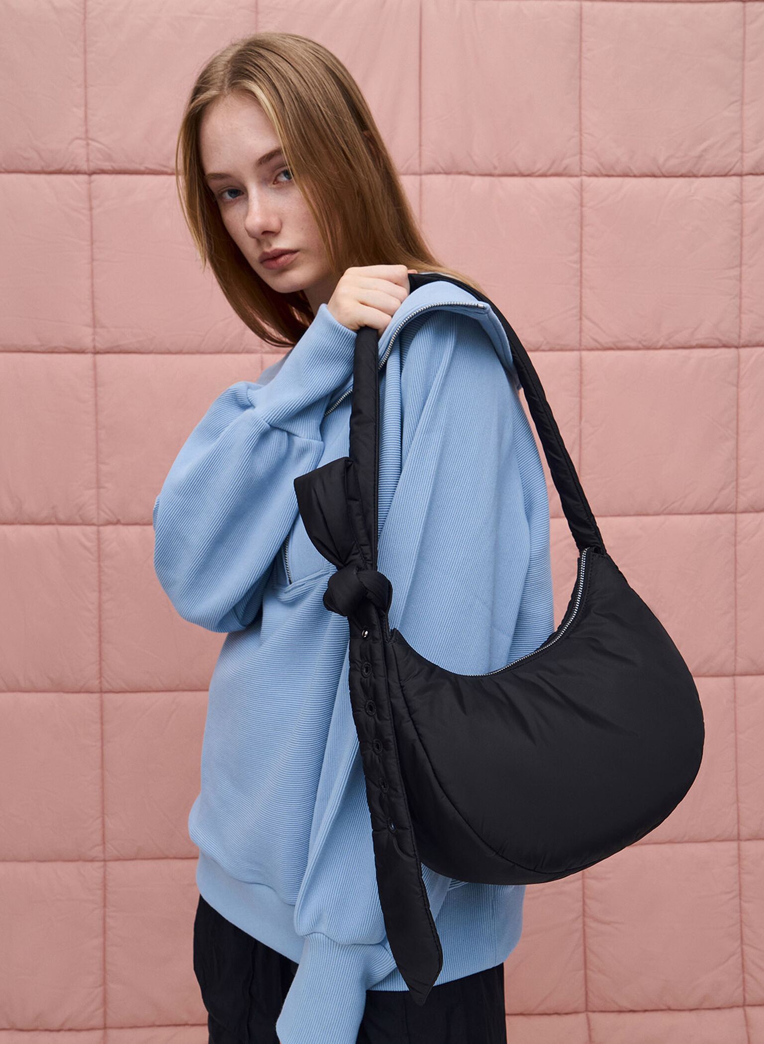 Delilah Nylon Knotted Hobo Bag, Noir, hi-res