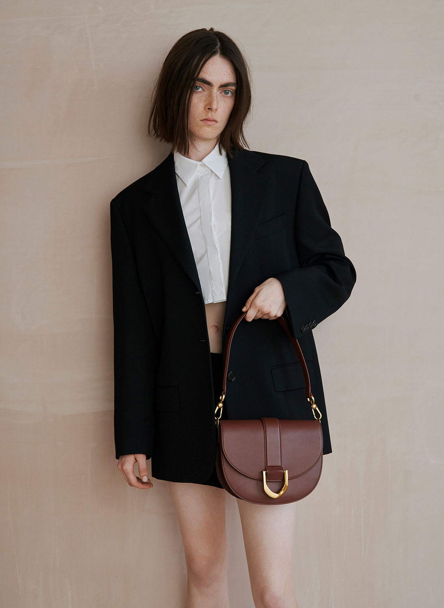 Gabine Leather Saddle Bag​, Brown, hi-res