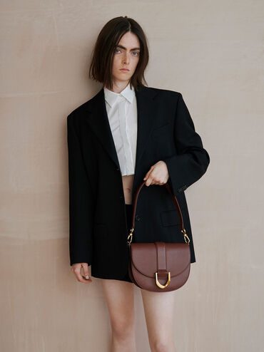 Gabine Leather Saddle Bag, Brown, hi-res