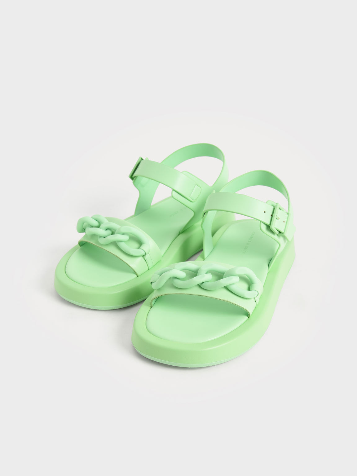 Green Chunky Chain Link Ankle Strap Padded Sandals CHARLES