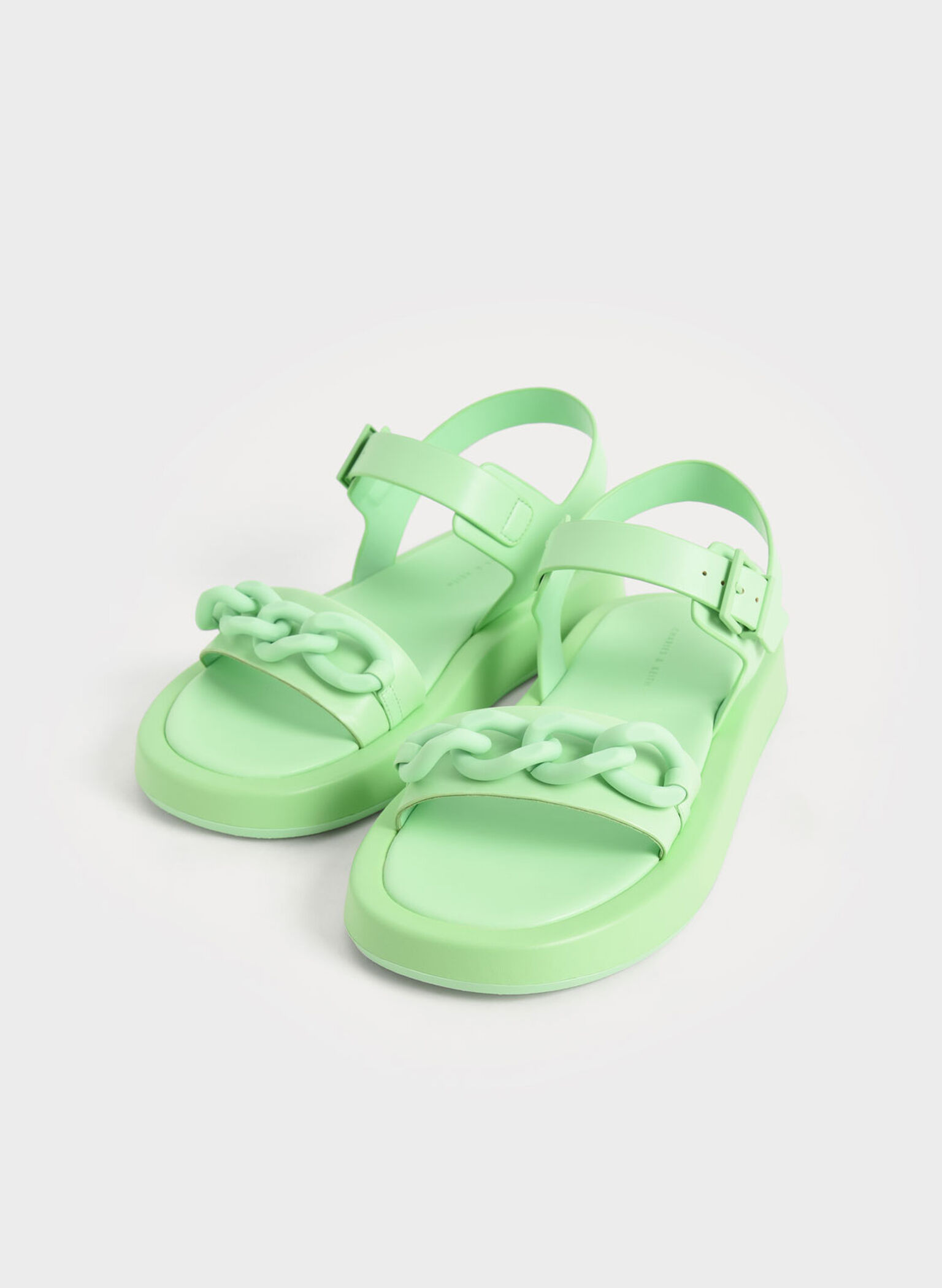 Chunky Chain-Link Ankle-Strap Padded Sandals, Green, hi-res